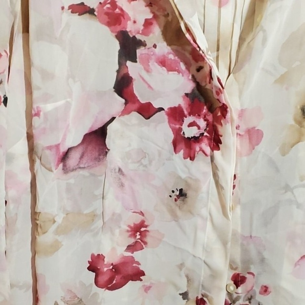 Chaps Womens Pink‎ Floral Button Down Shirt Pleated Back Blouse Feminine 3XNew - Picture 6 of 11